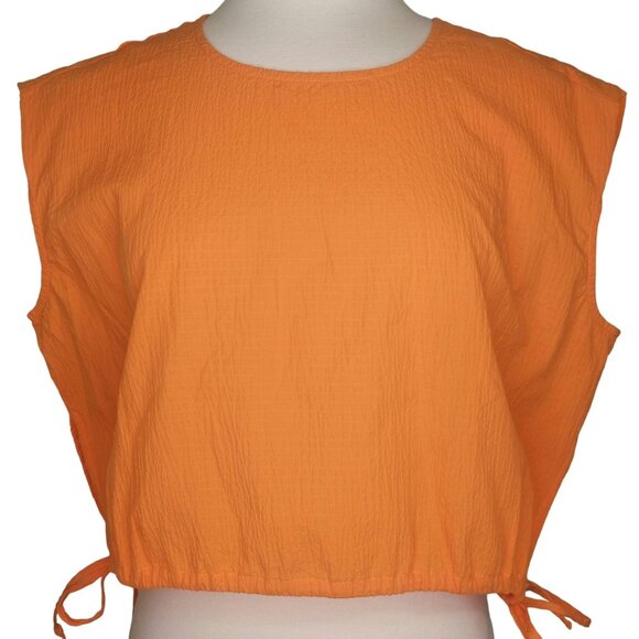 Pistola Tops - Pistola Womens Golden Orange Sleeveless Crop Top~Side Ties~Textured Fabric~Small